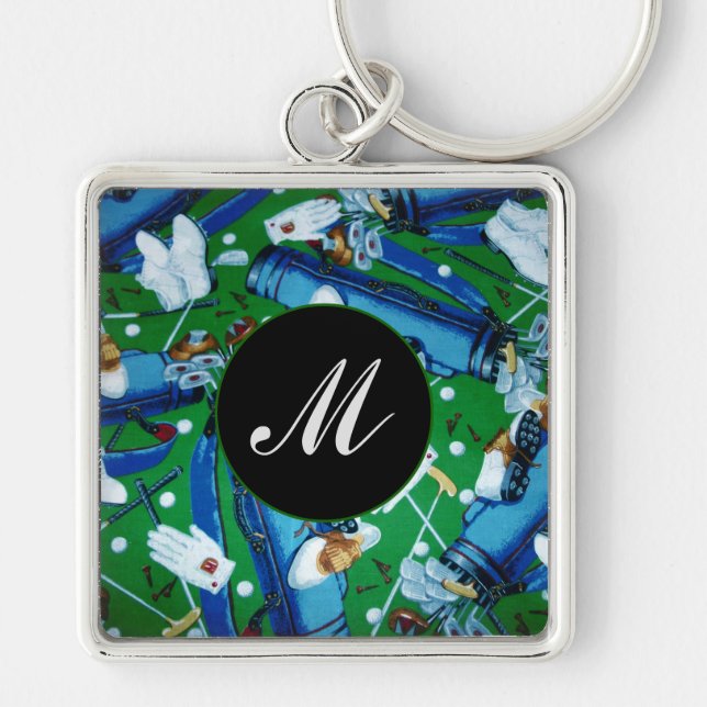 Chaveiro Cadeias de Chave de Golfe Azul e Verde Monogramada (Frente)