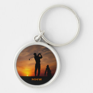 Chaveiro Cadeias de monograma personalizadas Golfer Sunset