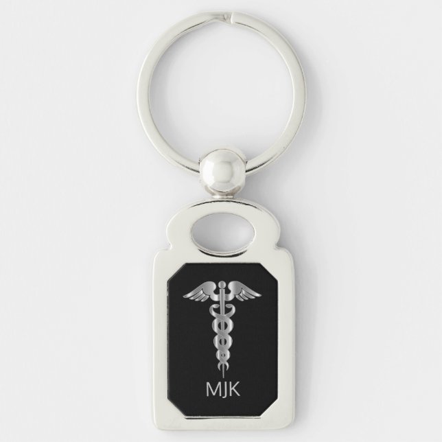 Chaveiro Caduceu de Prata Monograma   (Frente)