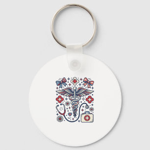 Chaveiro Caduceu Médico Vintage Patriota Enfermeira Vetor D
