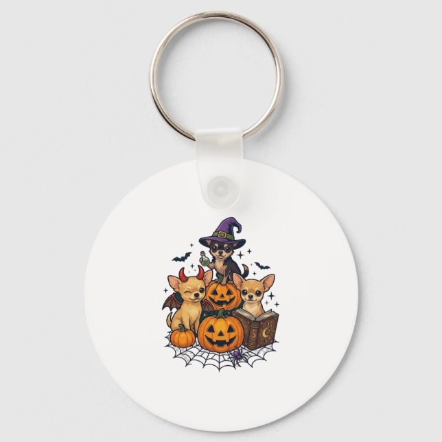 Chaveiro Cães Chihuahua de Halloween Abóboras Chapéu de Bru (Frente)