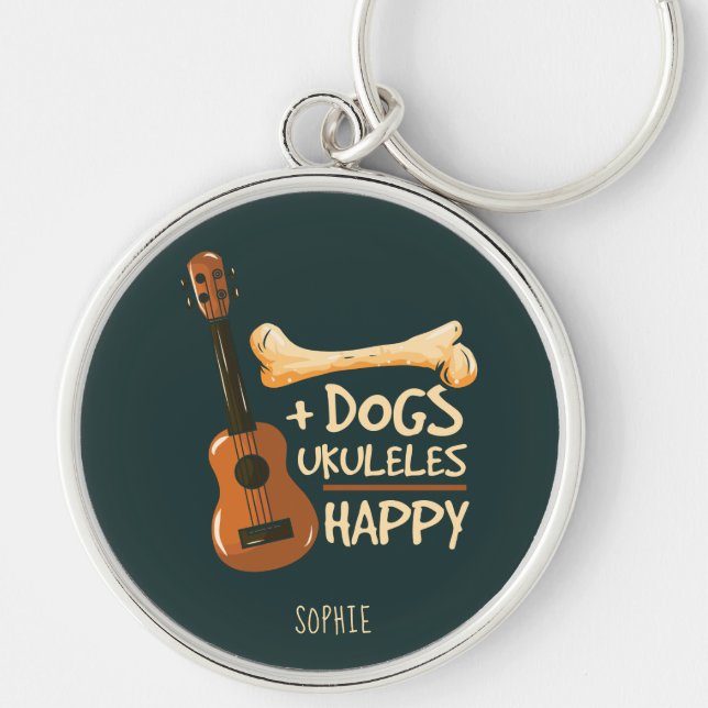 Chaveiro Cães e Ukuleles me fazem feliz personalizado (Frente)