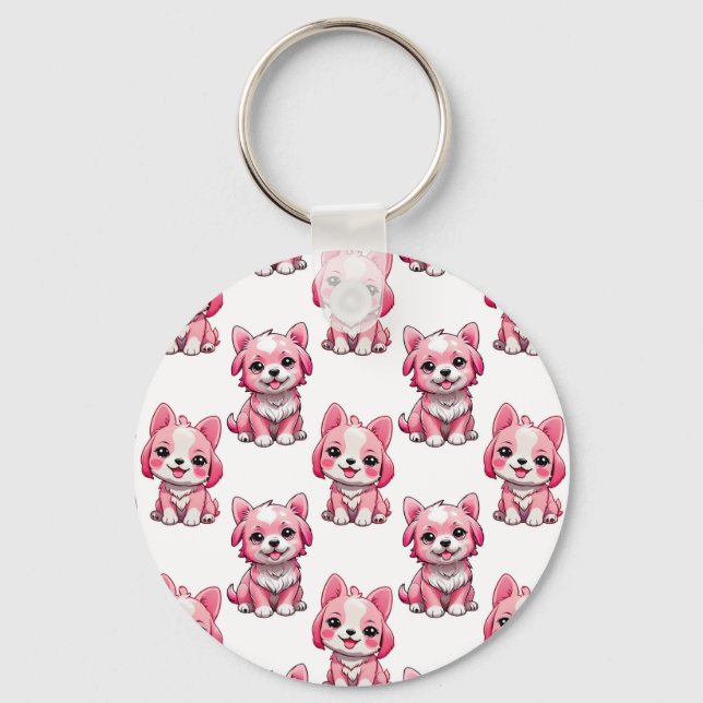 Chaveiro Cães Fofo Rosa - Branco  (Frente)