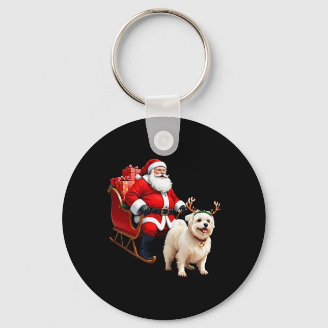Chaveiro Cães Papais noeis De Pântano Sleigh Maltês Reindet (Frente)