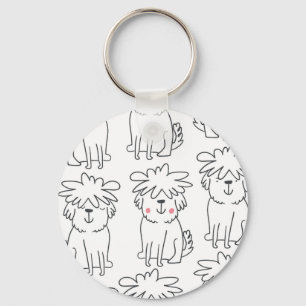 Chaveiro Cães pelados à mão: padrão vintage.