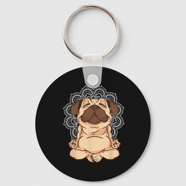 Chaveiro Cães Pug Meditação Buda Zen Professor de Yoga Pug  (Frente)