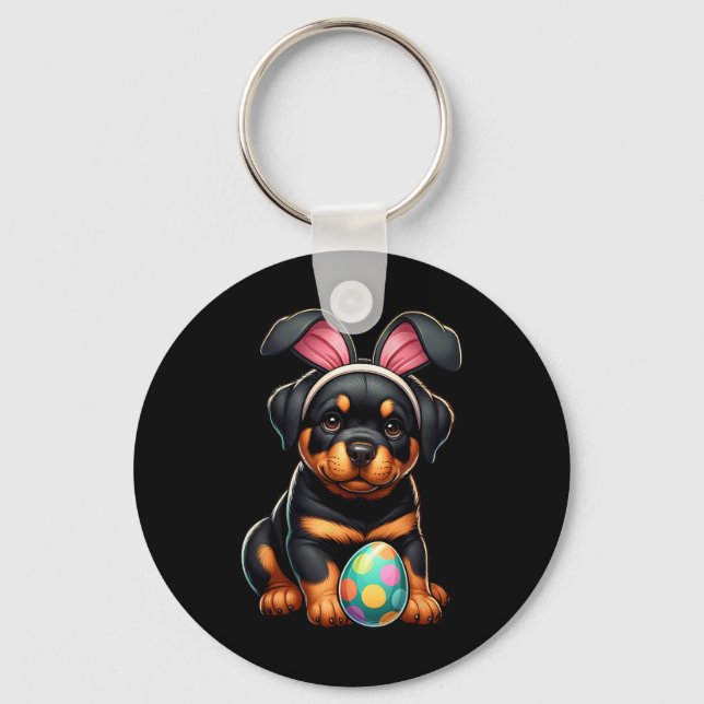 Chaveiro Cães Rottweiler de Páscoa Amantes de Coelhos Ovos  (Frente)