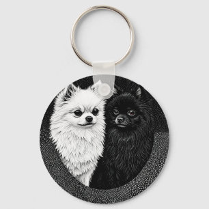 Chaveiro Cães spitz japoneses preto e branco