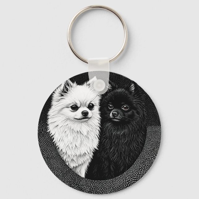 Chaveiro Cães spitz japoneses pretos e brancos (Frente)