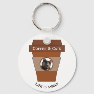 Chaveiro Café customizável & gatos - a vida é doce