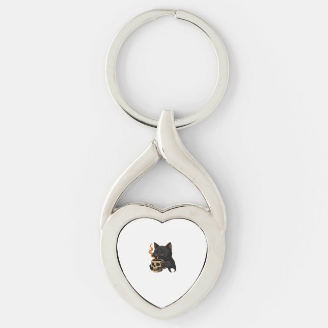Chaveiro Café De Gato Escuro Com Camisa-T Sobredimensionada (Frente)