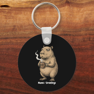 Chaveiro Café do Capivara Mal-humorado Desenho a Tinta Vint