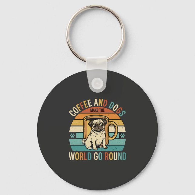 Chaveiro Café e Cães Pug Retro Amante (Frente)