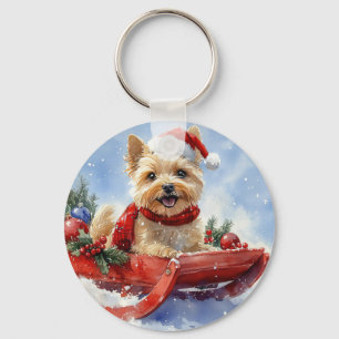 Chaveiro Cairn Terrier Dog em Sledge Deixe-o nevar no Natal