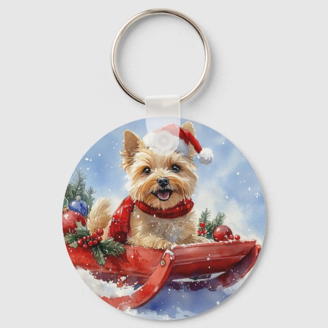 Chaveiro Cairn Terrier Dog em Sledge Deixe-o nevar no Natal (Frente)