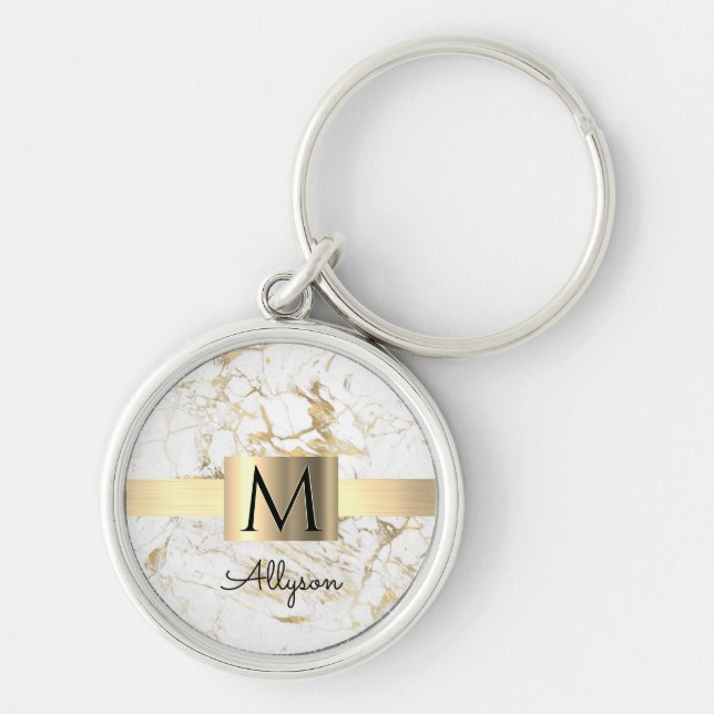 Chaveiro Caixa Dourada com Mármore Branco e Dourado, Monogr (Frente)