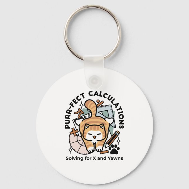 Chaveiro Cálculos Perfeitos – Design de Gato de Matemática  (Frente)