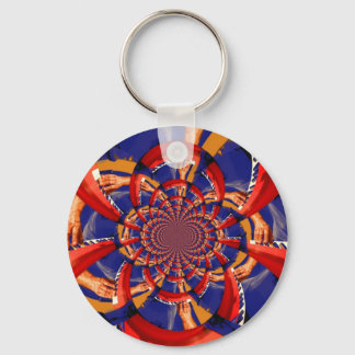 Chaveiro caleidoscópio manual com teclado vermelho cor azul