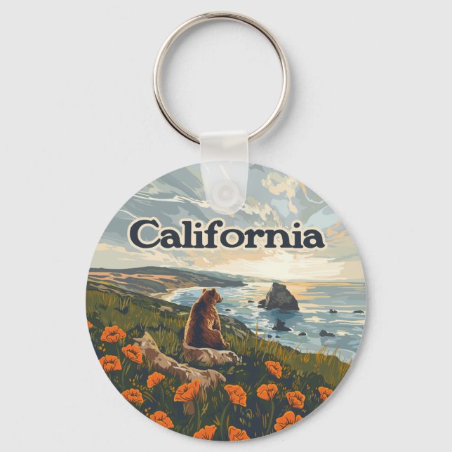 Chaveiro California Bear Poppies Flores Retro (Frente)