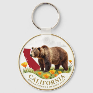 Chaveiro Califórnia Estado Dourado 🐻 ✦