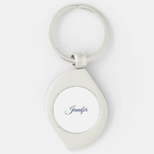 Chaveiro Caligrafia Elegante Azul Branco Simples Nome