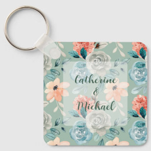 Chaveiro Caligrafia Floral Elegante Sage Green