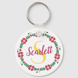 Chaveiro Caligrafia Floral Nome em Letra Cursiva Monogramad