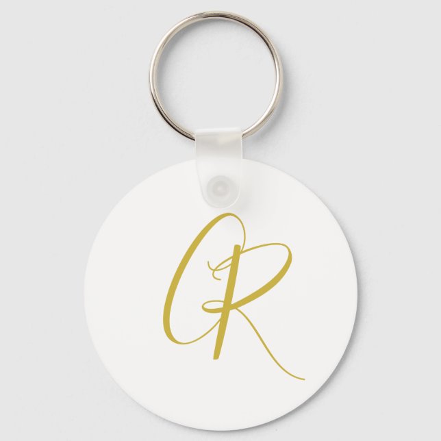 Chaveiro Calligraphy Gold Color Monogram Modern Minimalist  (Frente)
