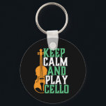 Chaveiro Calma e Tocar Cello Engraçado Músico Cellista<br><div class="desc">Design de fã de música da orquestra retrorreflectora da Vintage para aqueles tocando instrumento musical de corda em uma banda de música ou sinfonia. Legal mercadoria de amante de música clássica para celista, músico e artista. Perfeito para professor de música cello, fã de orquestra e aqueles que adoram tocar violoncelo...</div>