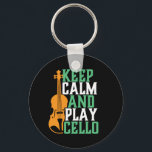Chaveiro Calma e Tocar Cello Engraçado Músico Cellista<br><div class="desc">Design de fã de música da orquestra retrorreflectora da Vintage para aqueles tocando instrumento musical de corda em uma banda de música ou sinfonia. Legal mercadoria de amante de música clássica para celista, músico e artista. Perfeito para professor de música cello, fã de orquestra e aqueles que adoram tocar violoncelo...</div>