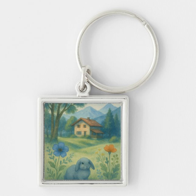 Chaveiro Calma Matinal – Prado em Aquarela com Bagolo (Frente)