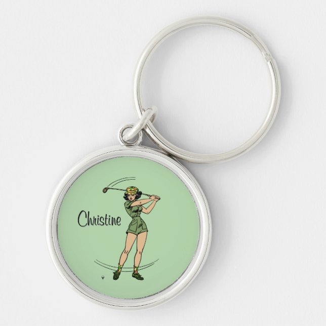 Chaveiro Calma para o Golfe Pessoal Lady Golfer Green (Frente)