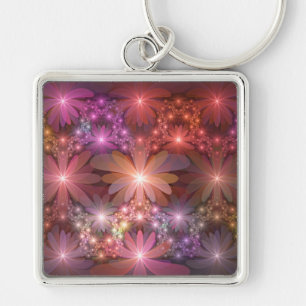 Chaveiro Cama De Flores Arte Fractal Abstrato Colorido Bril