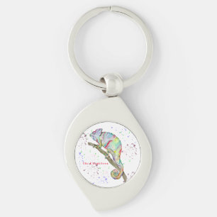 Chaveiro Camaleão engraçado de aquarela