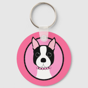 Chaveiro Cameo Rosa Boston Terrier