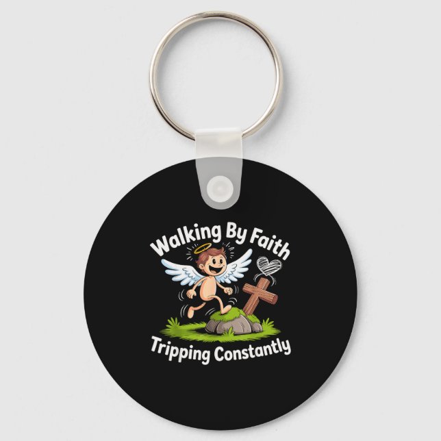 Chaveiro Caminhando Pela Fé Tropeçando Constantemente Anjo  (Frente)