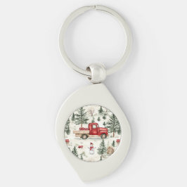 Chaveiro Caminhão Vermelho com presentes e boneco de neve