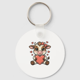 Chaveiro Camisa de Bebê Vaca Fofa Segurando Coração com Gra