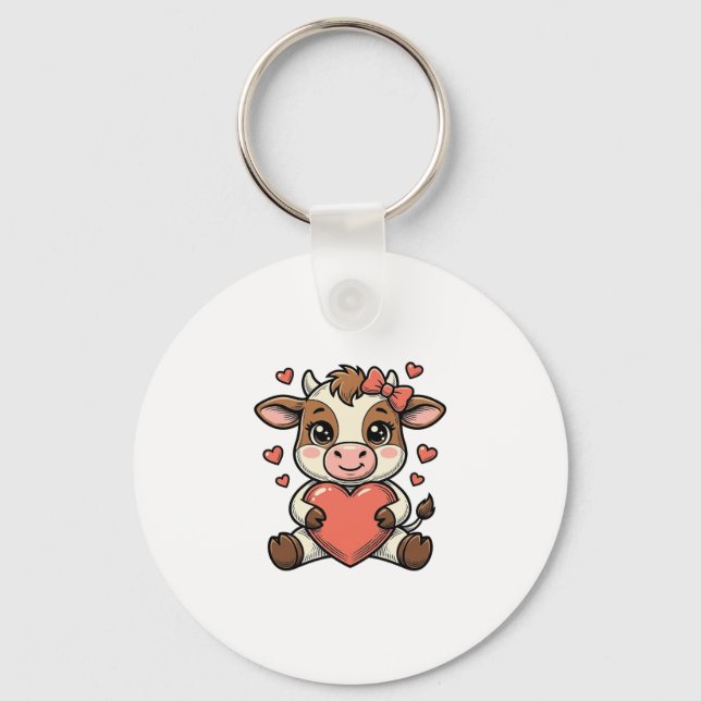 Chaveiro Camisa de Bebê Vaca Fofa Segurando Coração com Gra (Frente)