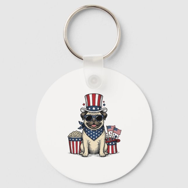 Chaveiro Camisa de Cachorro com Desenho de Pug Patriótico V (Frente)