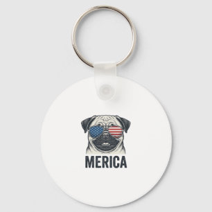 Chaveiro Camisa de Gravura Vintage Patriótica Pug Merica De