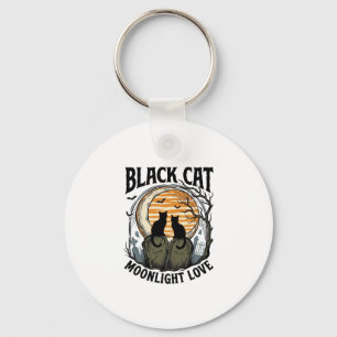 Chaveiro Camisa de Halloween de Gato Preto Vintage Lua Cemi