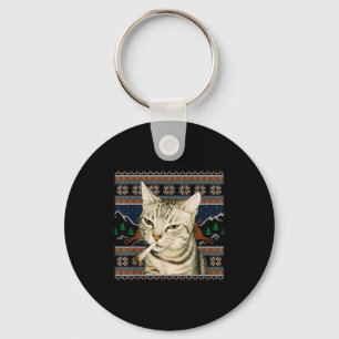Chaveiro Camisa de Natal Feia de Gato Engraçado Fumando Mem