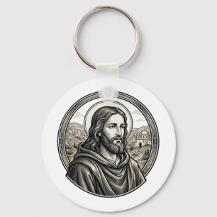 Chaveiro Camisa de retrato religioso com gravação vintage