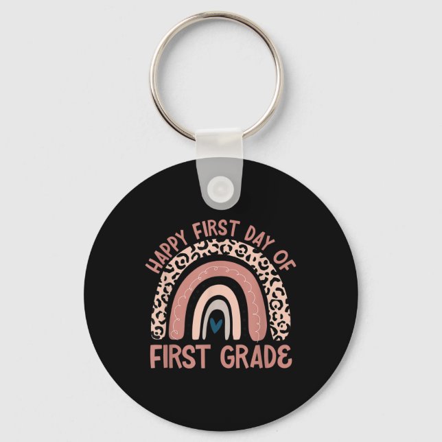 Chaveiro Camisa de Volta às Aulas Arco-íris Feliz Primeiro  (Frente)