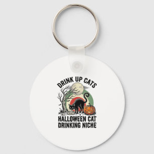 Chaveiro Camisa do Gato de Halloween Bebendo Lua Vintage Pa