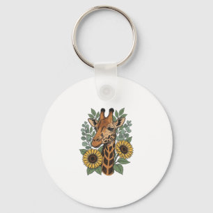 Chaveiro Camisa Floral de Girassol com Girafa Gravada Vinta