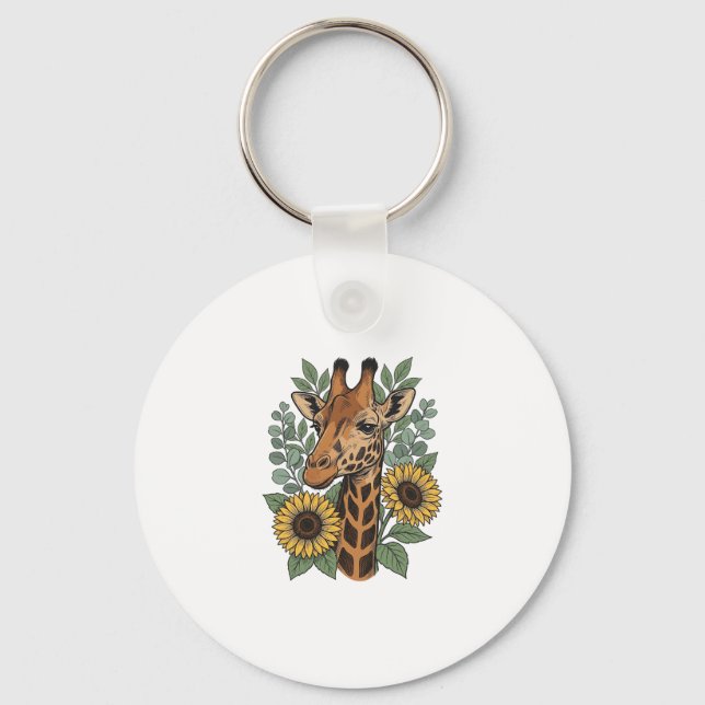 Chaveiro Camisa Floral de Girassol com Girafa Gravada Vinta (Frente)