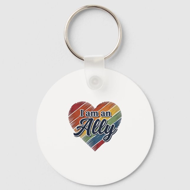 Chaveiro Camisa Vetorial de Coração Aliado Arco-íris Design (Frente)