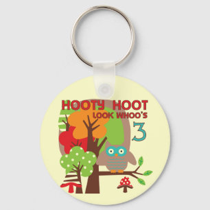 Chaveiro Camisas de aniversário de 3 anos de coruja e prese